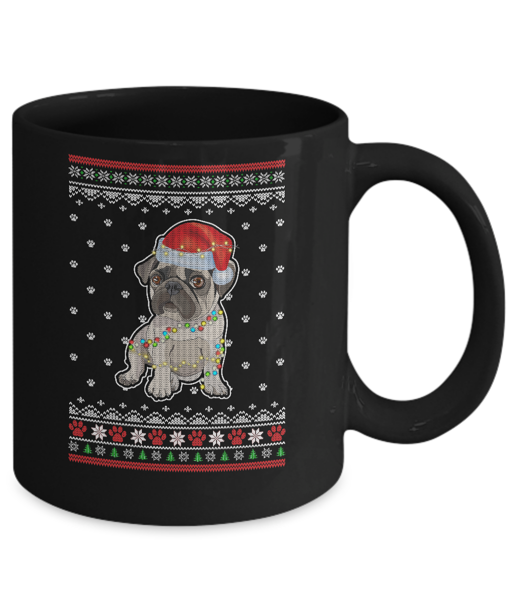 Pug Christmas Ugly Sweater Lights Dog Xmas Gift Mug-Coffee Mug-11oz Mug-Black