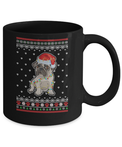 Pug Christmas Ugly Sweater Lights Dog Xmas Gift Mug-Coffee Mug-11oz Mug-Black