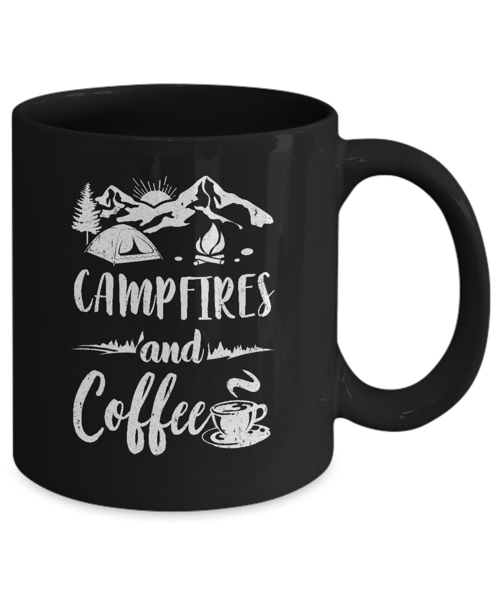 Coffee And Campfires Funny Camping Gifts Mug-Coffee Mug-11oz Mug-Black