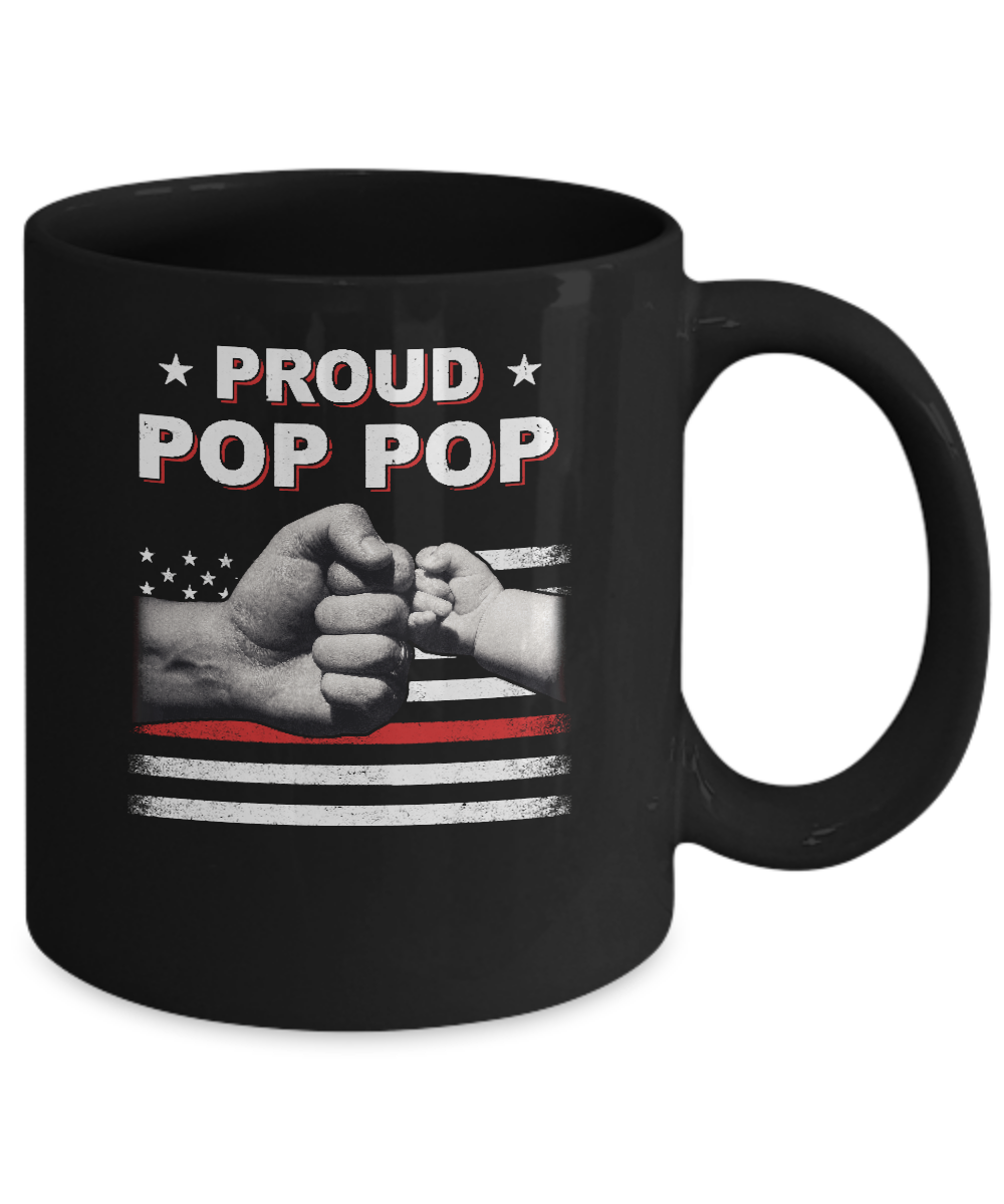 Proud Pop Pop Fireman Firefighter Thin Red Line Flag Fathers Day Mug-Coffee Mug-11oz Mug-Black