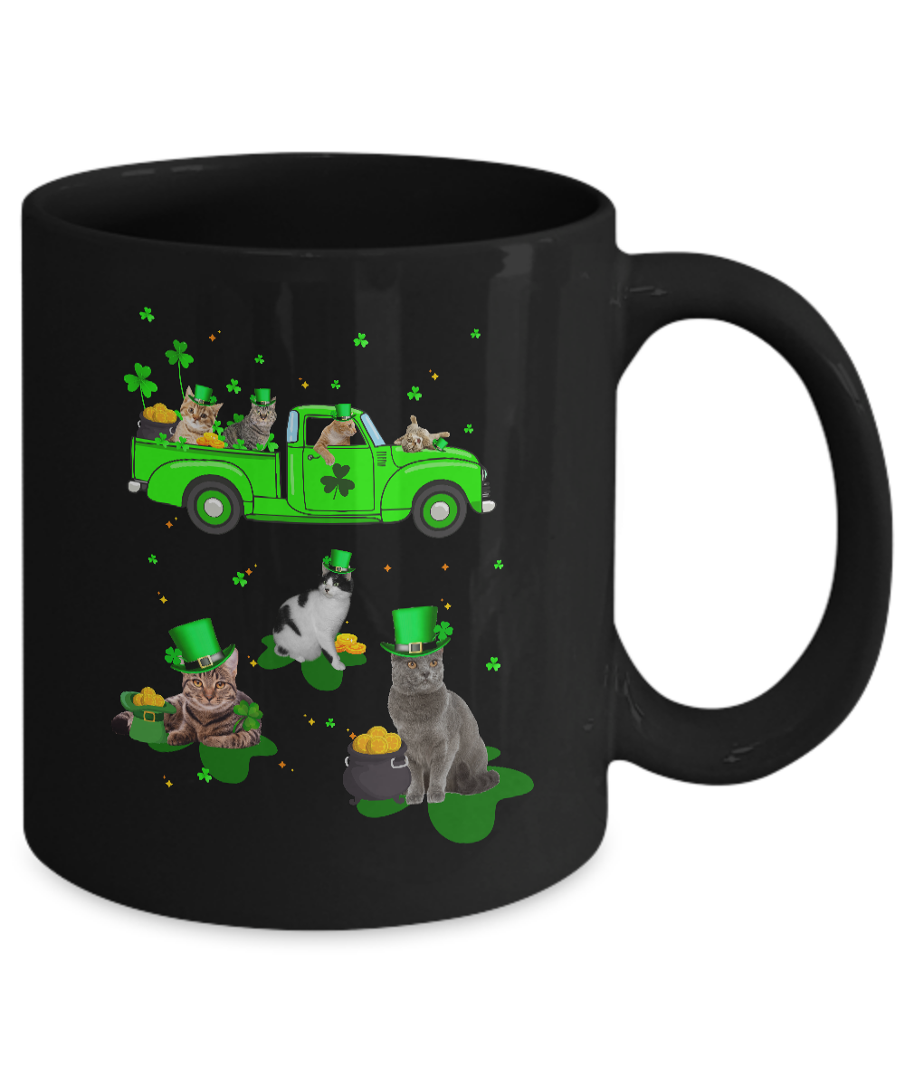 Leprechaun Driving Green Truck Cat St Patricks Day Gift Mug-Coffee Mug-11oz Mug-Black
