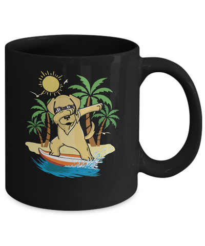 Summer Vacation Dabbing Golden Retriever Surfing Surfboard Gift Mug-Coffee Mug-11oz Mug-Black