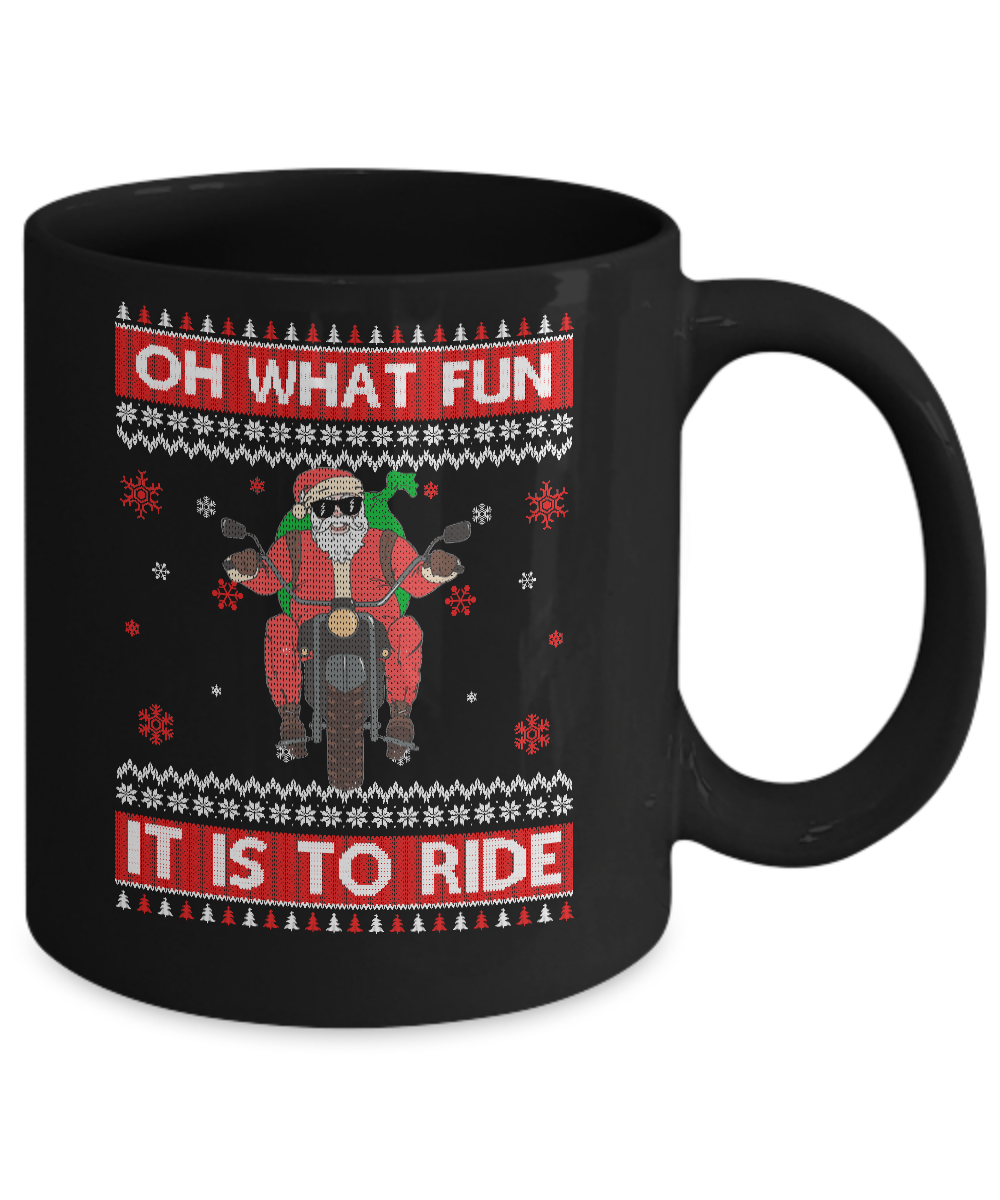 Oh What Fun It Is To Ride Motorcycle Christmas Sweater Mug-Coffee Mug-11oz Mug-Black