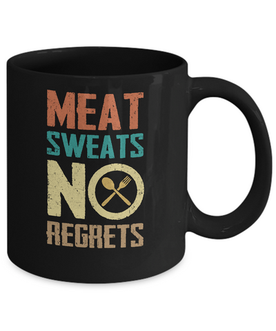 Vintage Retro Meat Sweats No Regrets Funny BBQ Mug-Coffee Mug-11oz Mug-Black