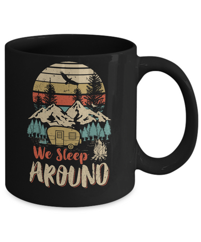 Vintage We Sleep Around Funny Husband Wife Camping Mug-Coffee Mug-11oz Mug-Black