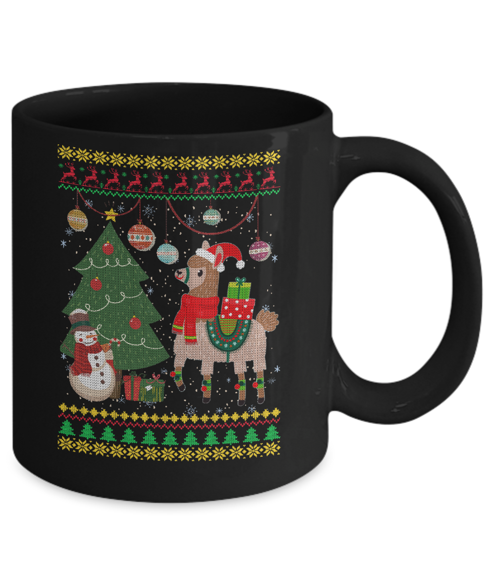 Funny Llama Christmas Cute Family Ugly Sweater Mug-Coffee Mug-11oz Mug-Black