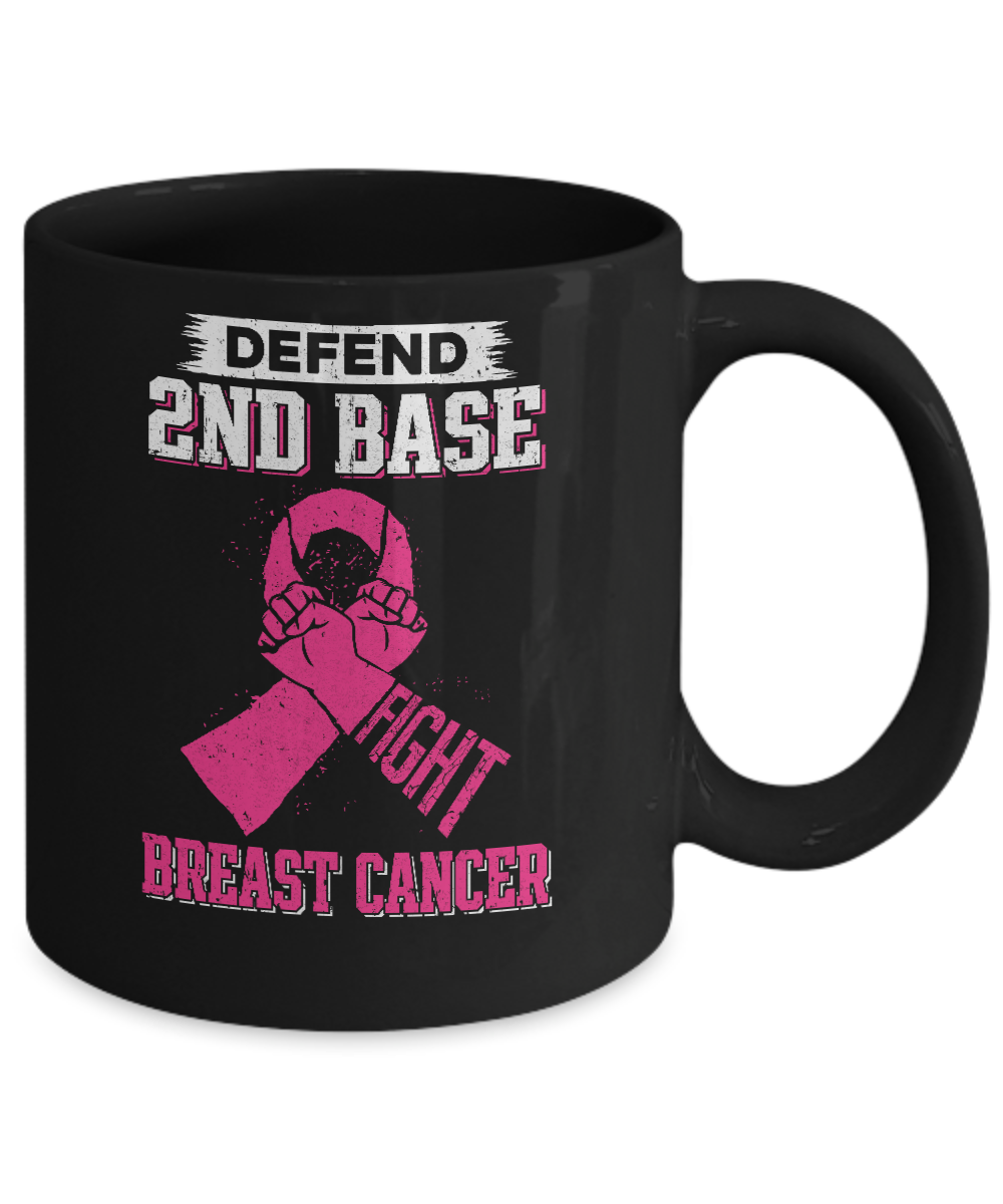 Defend 2nd Base Fight Breast Cancer Awareness Mug-Coffee Mug-11oz Mug-Black