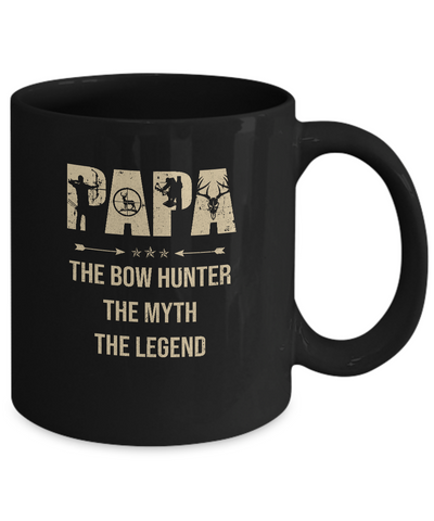 Papa The Bow Hunter The Myth The Legend Funny Hunting Mug-Coffee Mug-11oz Mug-Black