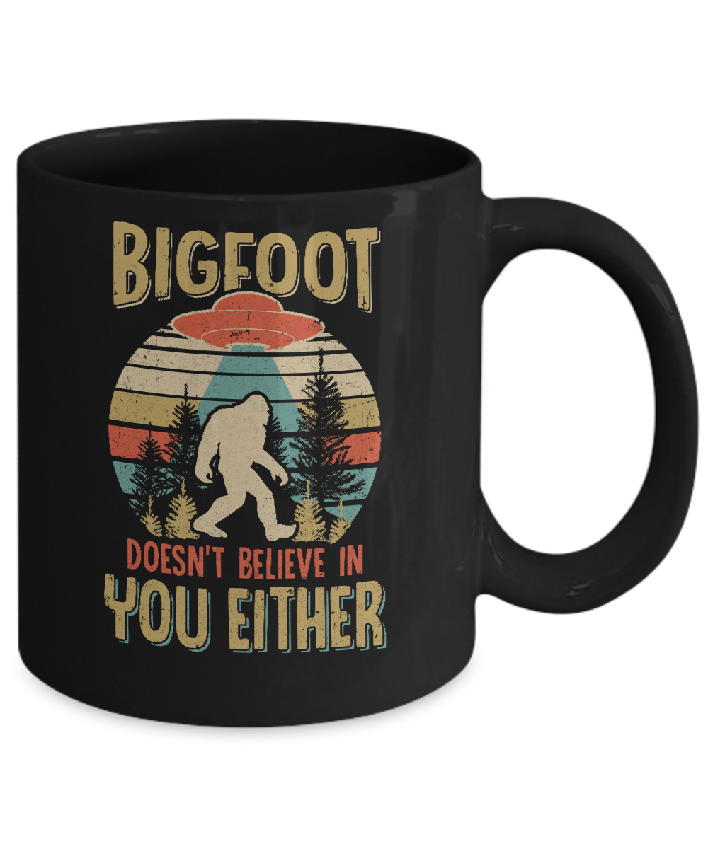 Retro Bigfoot Doesn't Believe In You Either UFO Mug-Coffee Mug-11oz Mug-Black