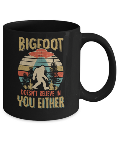 Retro Bigfoot Doesn't Believe In You Either UFO Mug-Coffee Mug-11oz Mug-Black
