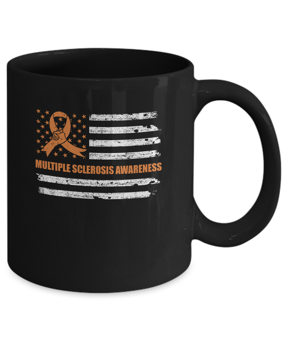 Orange Ribbon Multiple Sclerosis Awareness US Flag Mug-Coffee Mug-11oz Mug-Black