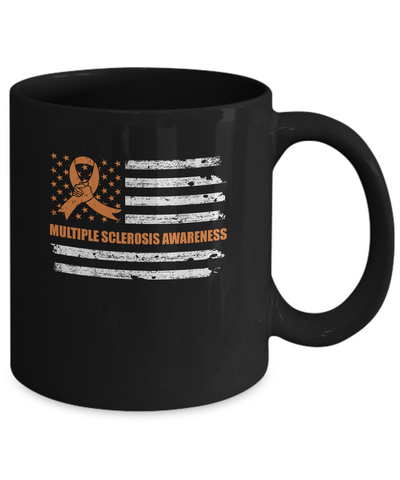 Orange Ribbon Multiple Sclerosis Awareness US Flag Mug-Coffee Mug-11oz Mug-Black