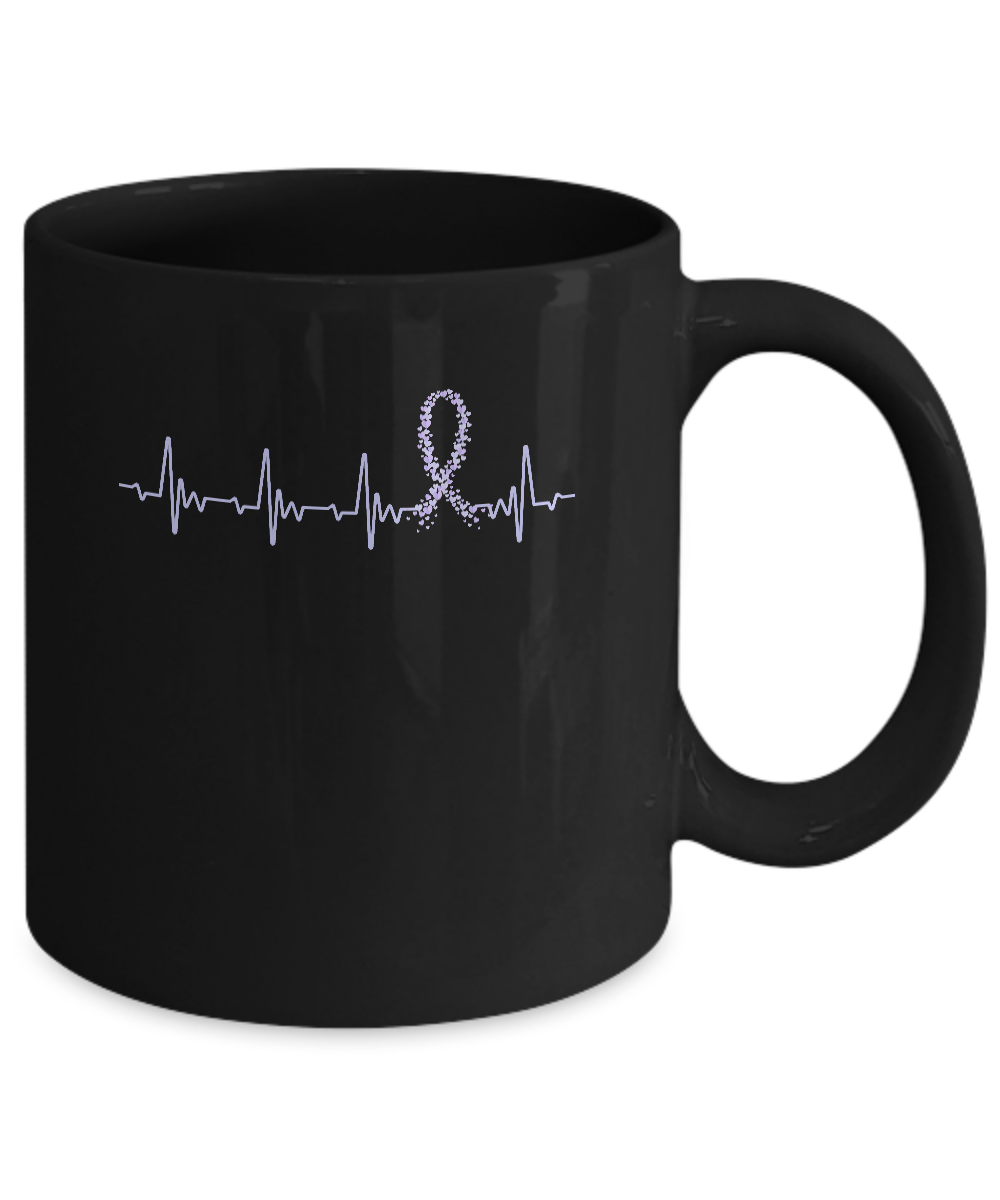 Stomach Cancer Awareness Periwinkle Ribbon Heartbeat Mug-Coffee Mug-11oz Mug-Black