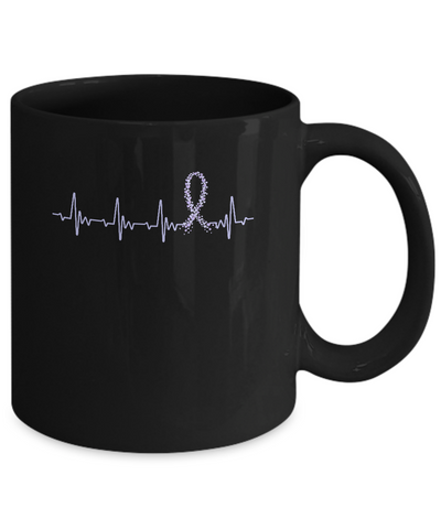 Stomach Cancer Awareness Periwinkle Ribbon Heartbeat Mug-Coffee Mug-11oz Mug-Black