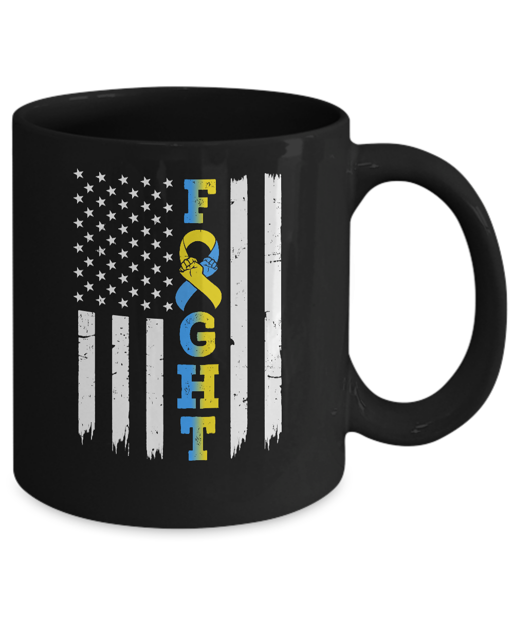Down Syndrome Awareness American Flag Distressed Mug-Coffee Mug-11oz Mug-Black