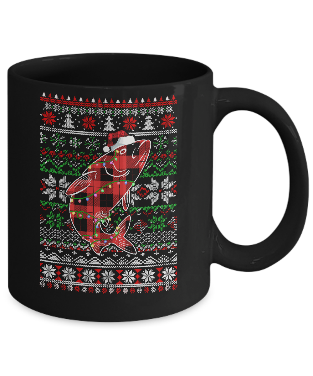 Red Plaid Buffalo Fish Pajamas Family Christmas Sweater Mug-Coffee Mug-11oz Mug-Black