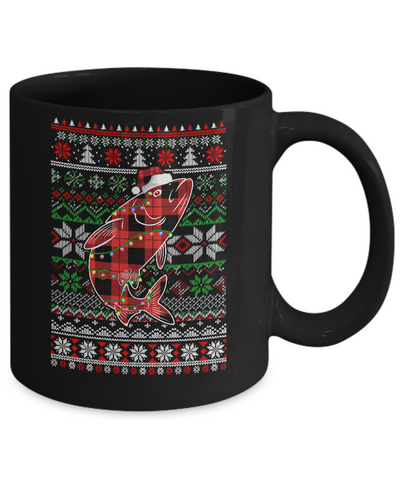 Red Plaid Buffalo Fish Pajamas Family Christmas Sweater Mug-Coffee Mug-11oz Mug-Black