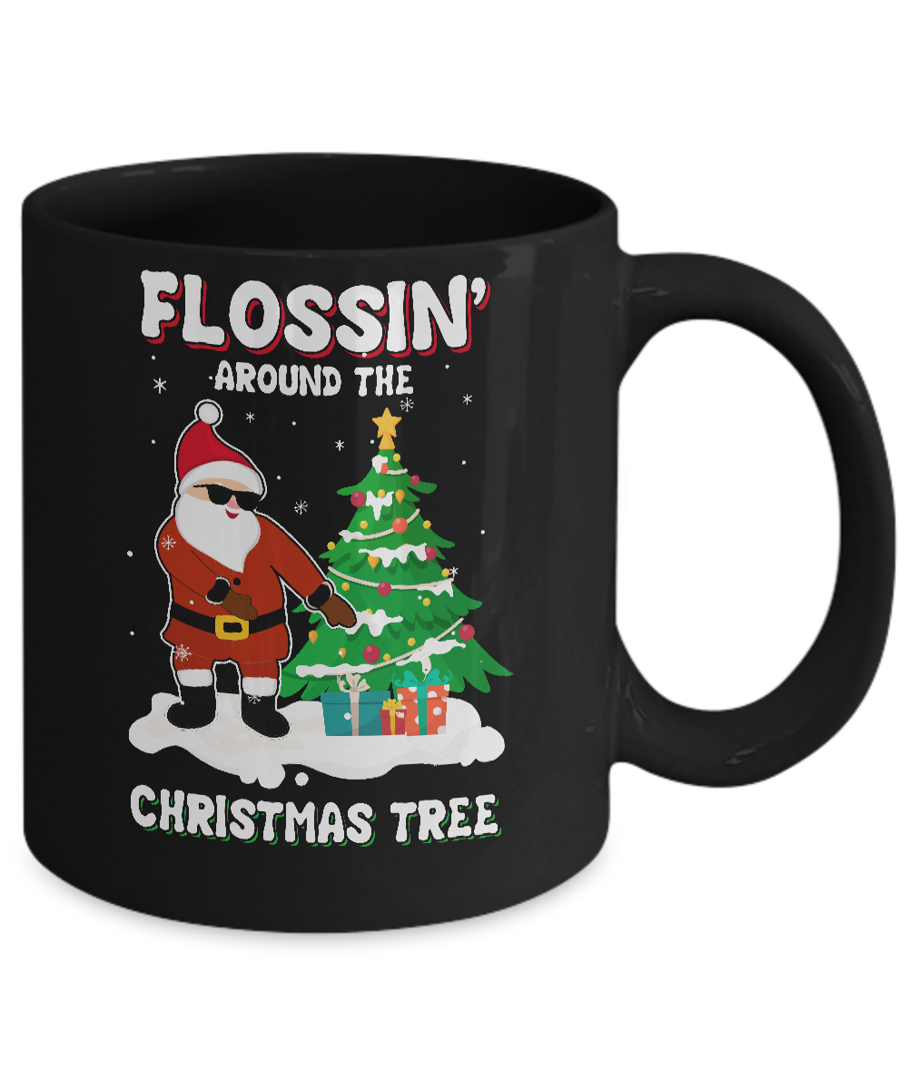 Flossin' Around The Christmas Tree Flossing Santa Mug-Coffee Mug-11oz Mug-Black