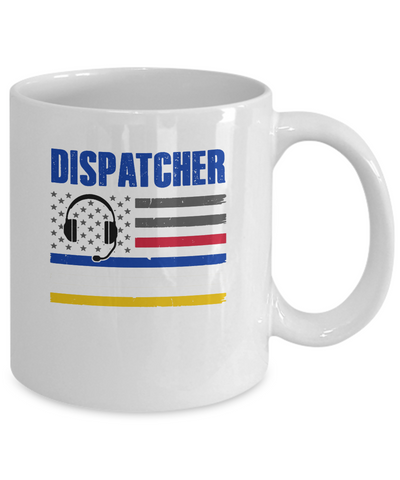 Dispatcher 911 Emergency Police Fire EMS American Flag Mug-Coffee Mug-11oz Mug-White