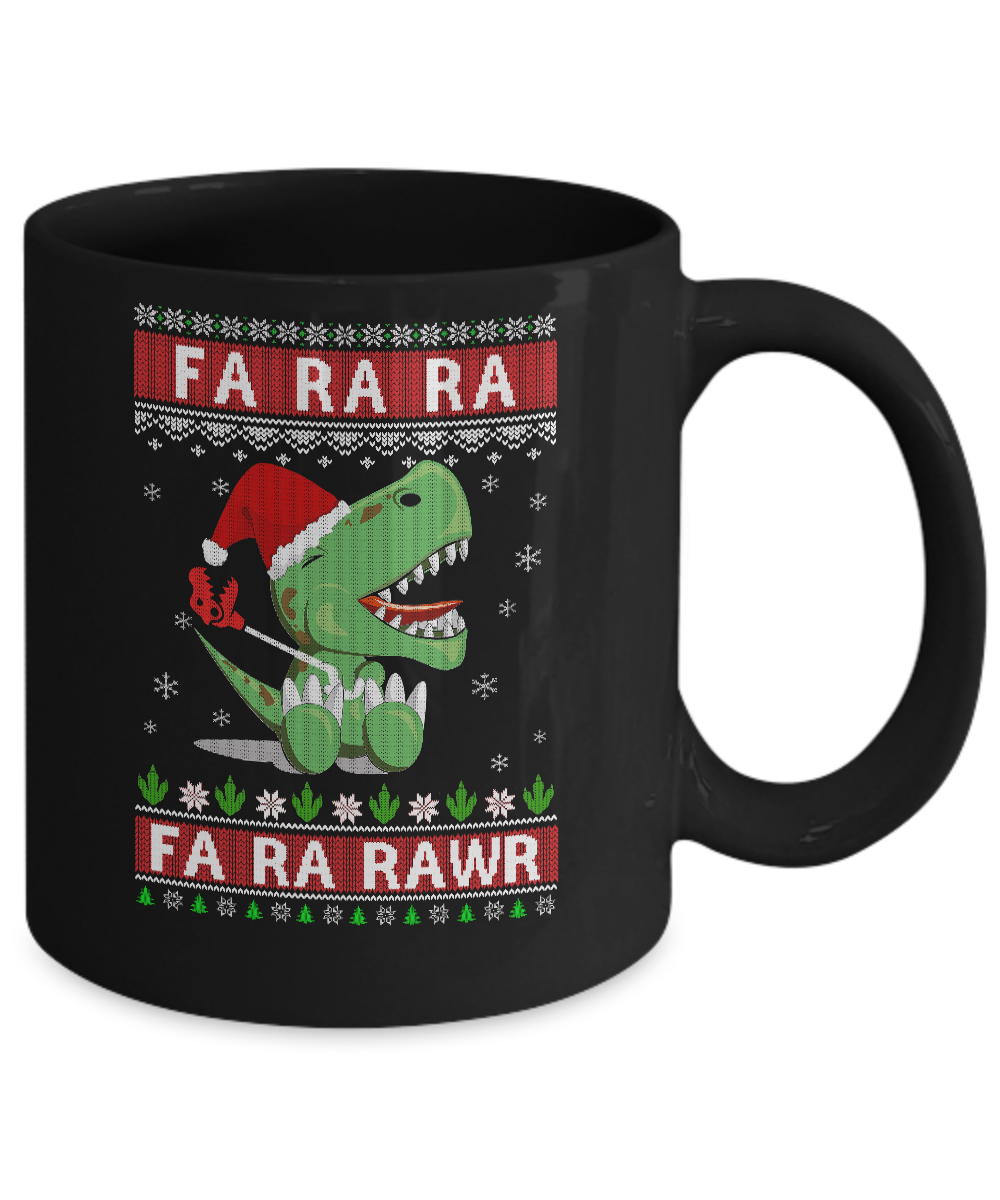 Fa La La Fa Ra Rawr T-Rex Dinosaur Ugly Christmas Sweater Mug-Coffee Mug-11oz Mug-Black