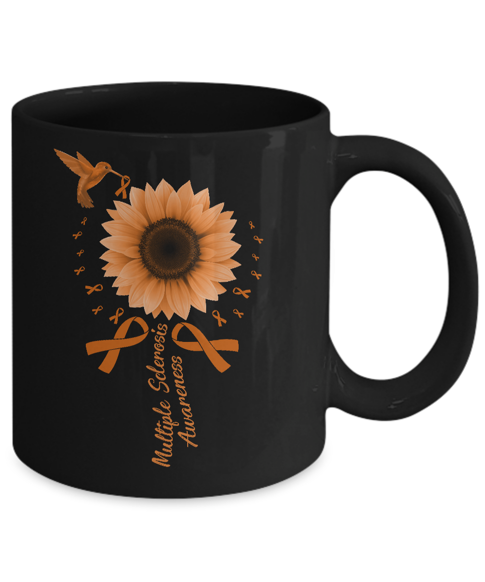 Hummingbird Sunflower Orange Multiple Sclerosis Awareness Mug-Coffee Mug-11oz Mug-Black
