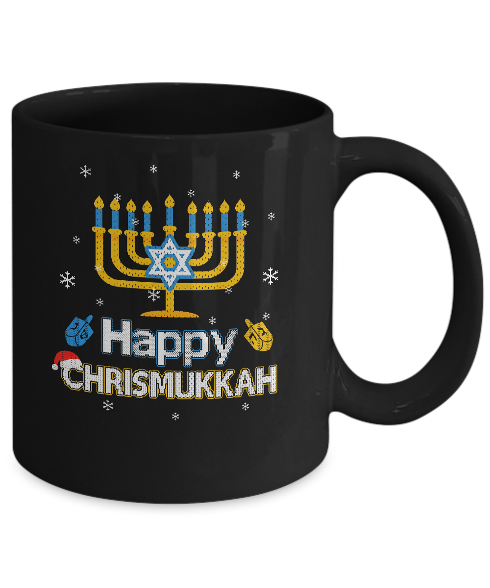 Happy Chrismukkah Ugly Hanukkah Christmas Sweater Mug-Coffee Mug-11oz Mug-Black