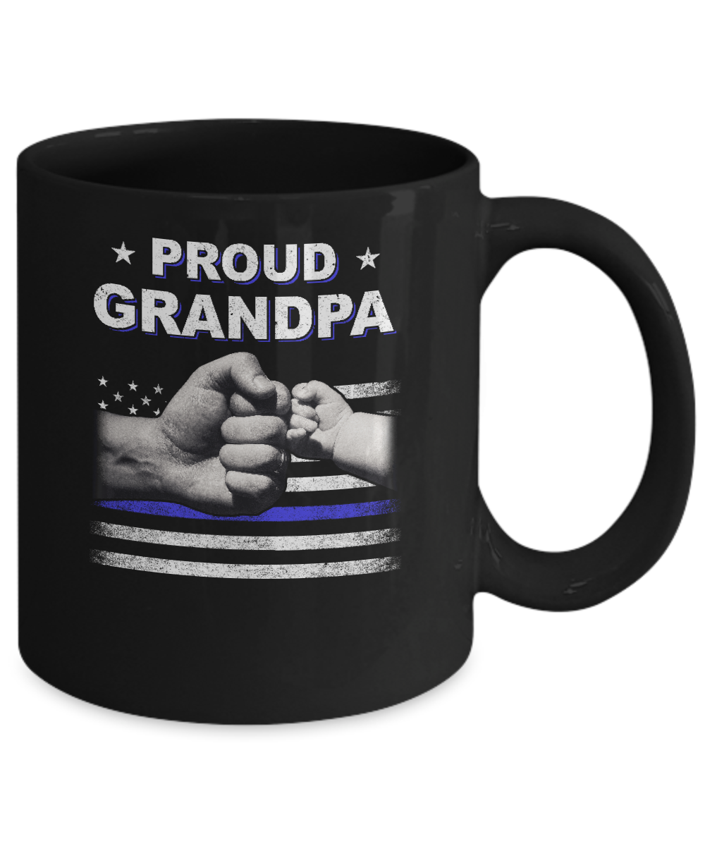 Proud Grandpa Police Thin Blue Line Flag Fathers Day Mug-Coffee Mug-11oz Mug-Black