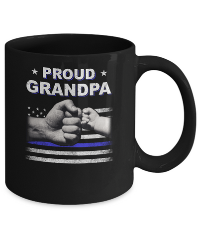 Proud Grandpa Police Thin Blue Line Flag Fathers Day Mug-Coffee Mug-11oz Mug-Black