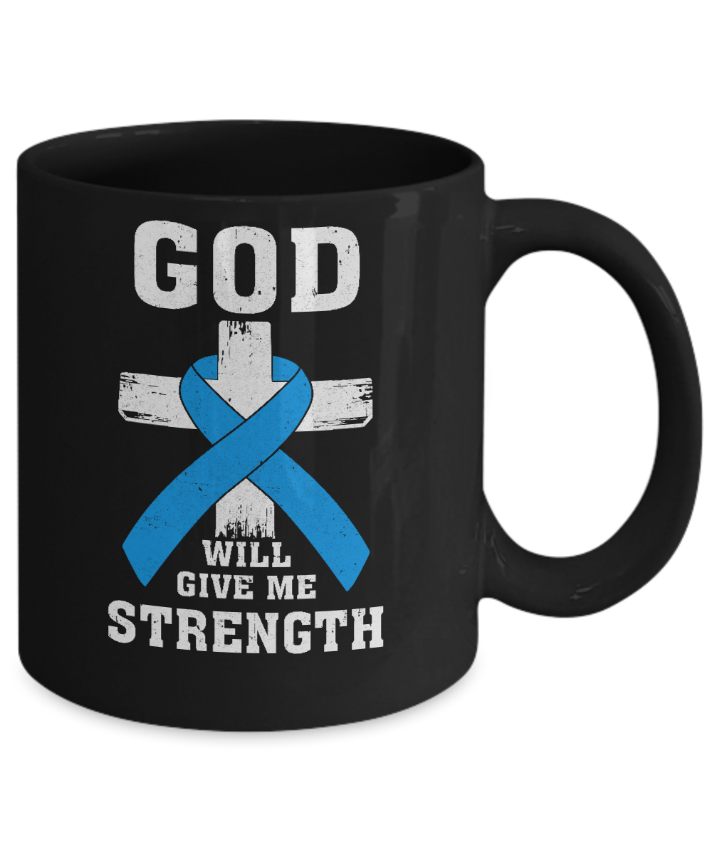 God Will Give Me Strength Blue Cancer Ribbon Gift Mug-Coffee Mug-11oz Mug-Black