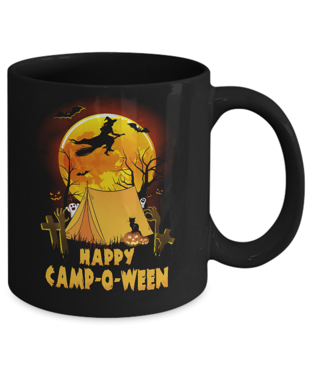 Happy Camp-O-Ween Funny Halloween Camping Mug-Coffee Mug-11oz Mug-Black