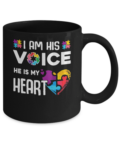 Autism Awareness I Am His Voice He Is My Heart Autism Mom Mug-Coffee Mug-11oz Mug-Black
