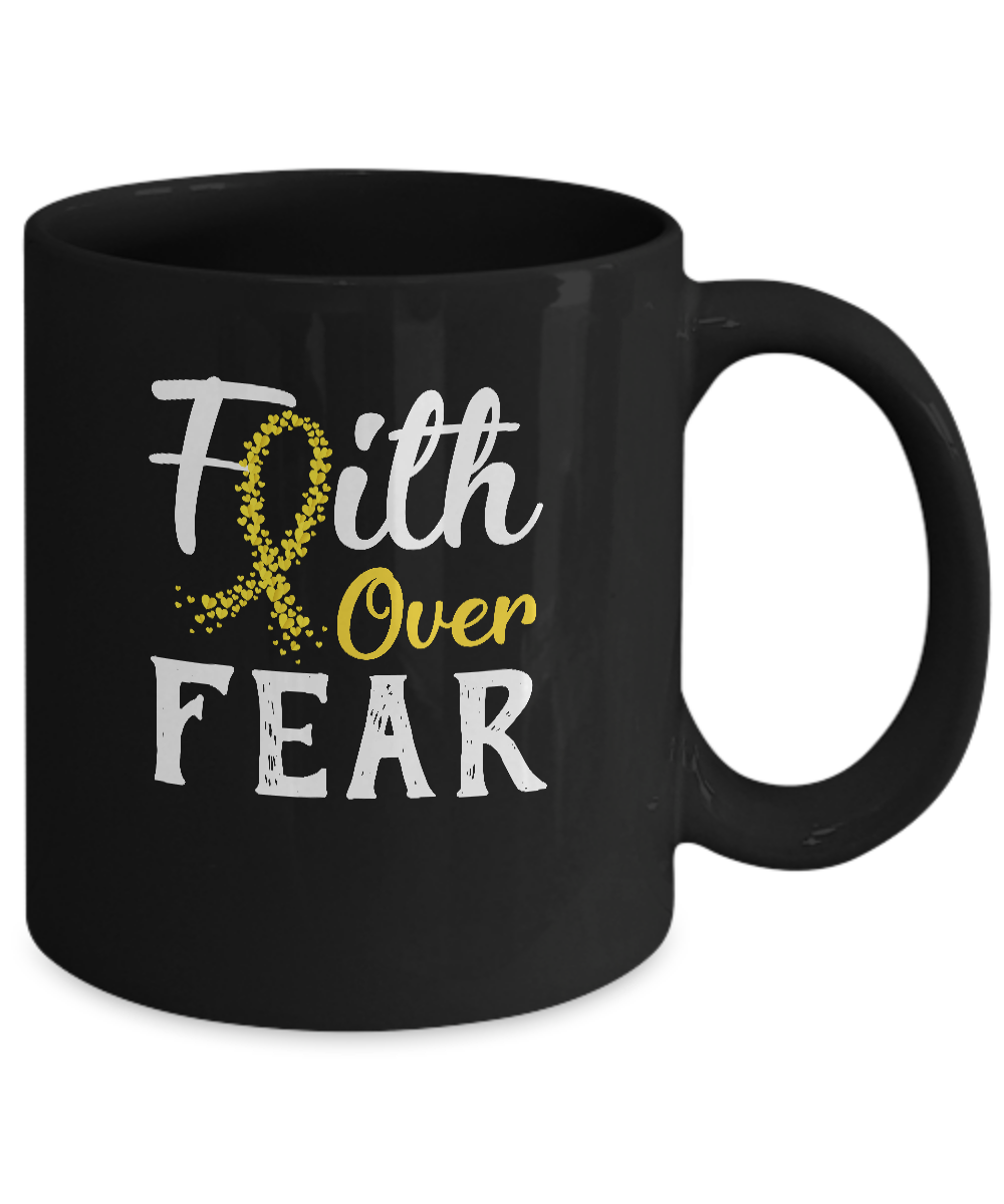 Childhood Cancer Awareness Gold Ribbon Faith Over Fear Mug-Coffee Mug-11oz Mug-Black