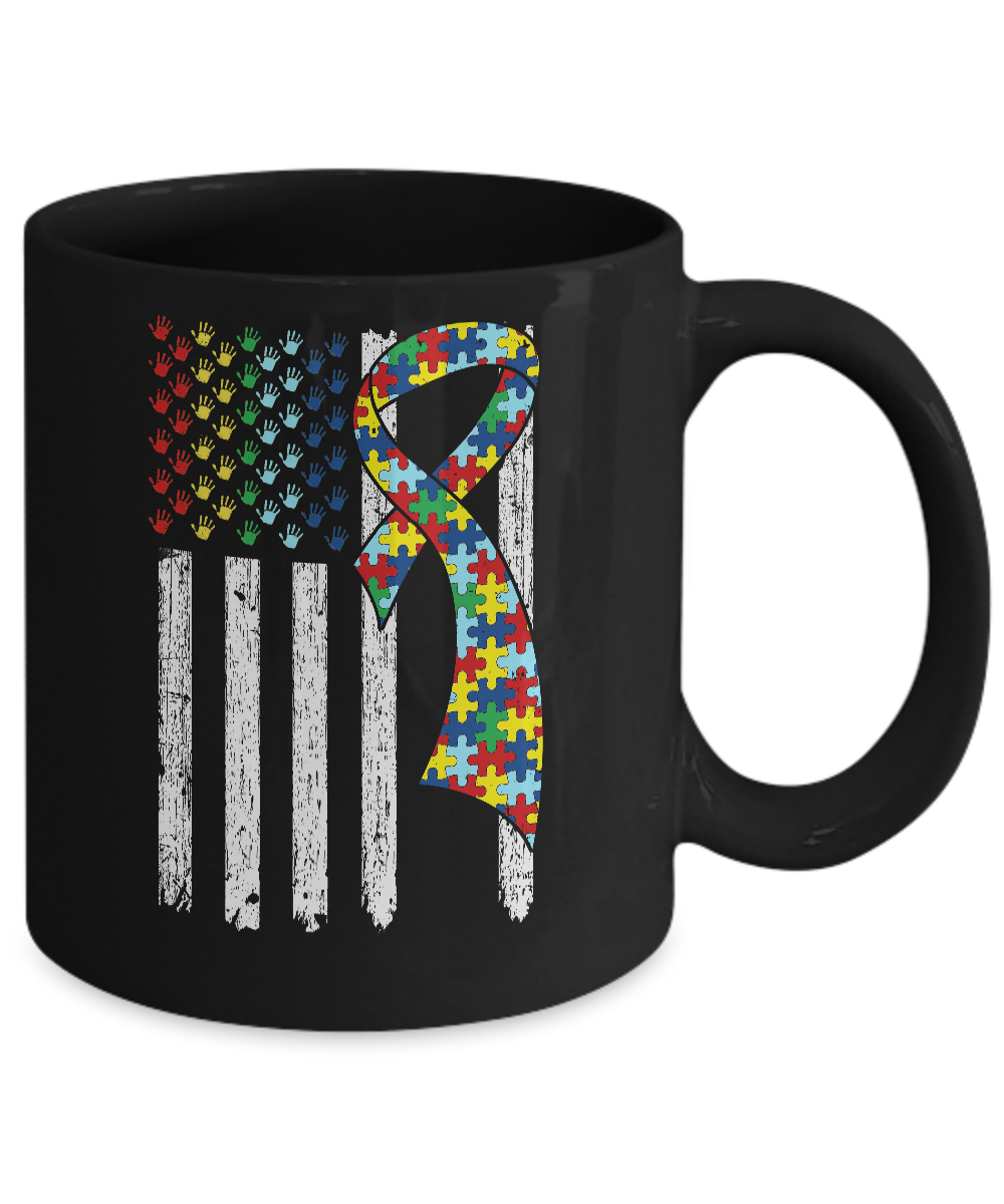 Support Autism Awareness American Flag Mug-Coffee Mug-11oz Mug-Black
