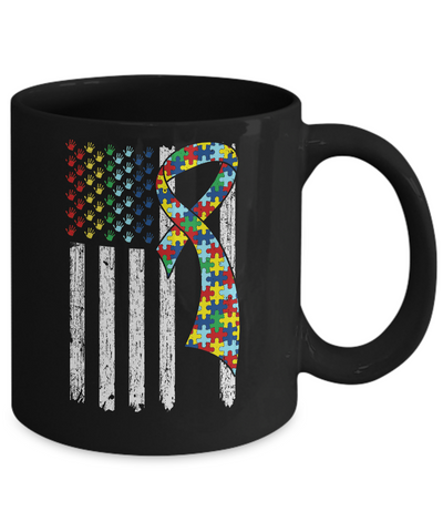 Support Autism Awareness American Flag Mug-Coffee Mug-11oz Mug-Black
