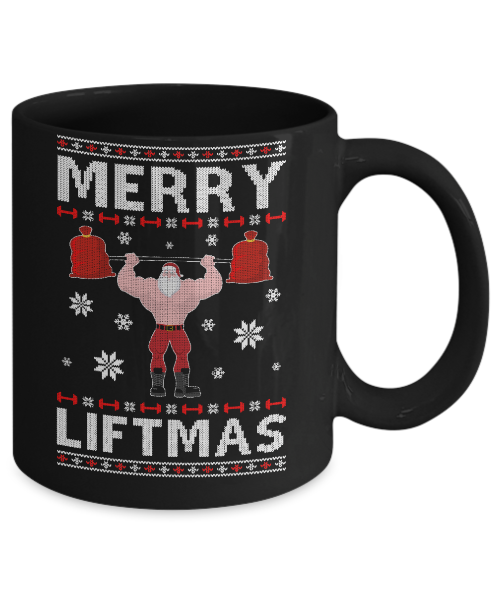 Christmas Merry Liftmas Santa Fitness Gym Ugly Sweater Mug-Coffee Mug-11oz Mug-Black