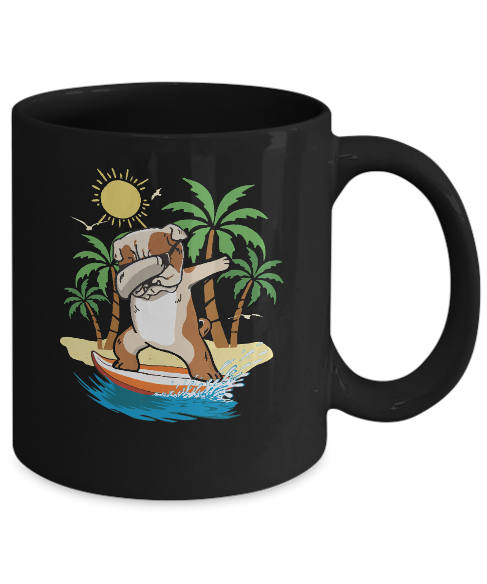 Summer Vacation Dabbing Bulldog Surfing Surfboard Gift Mug-Coffee Mug-11oz Mug-Black