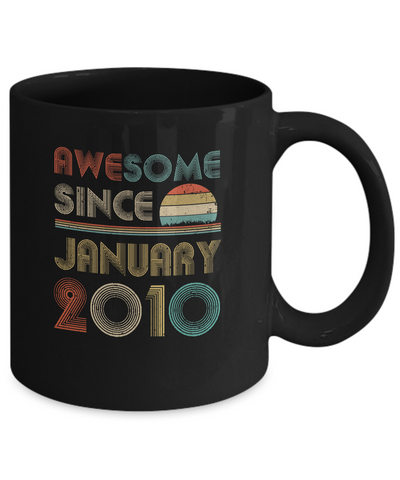 Awesome Since January 2010 Vintage 11th Birthday Gifts Youth Mug-Coffee Mug-11oz Mug-Black