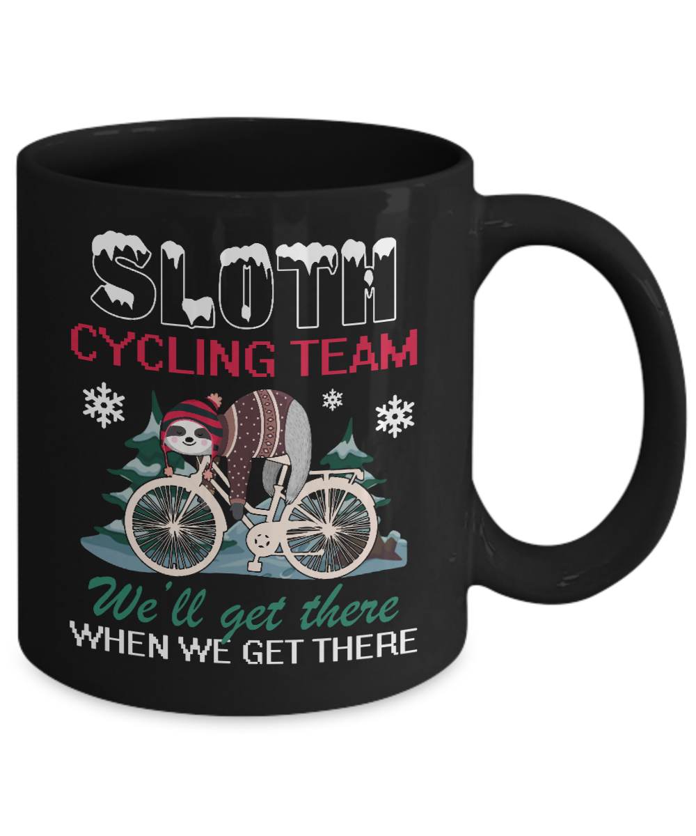 Sloth Cycling Team Lazy Sloth Sleeping On Bicycle Winter Snow Mug-Coffee Mug-11oz Mug-Black