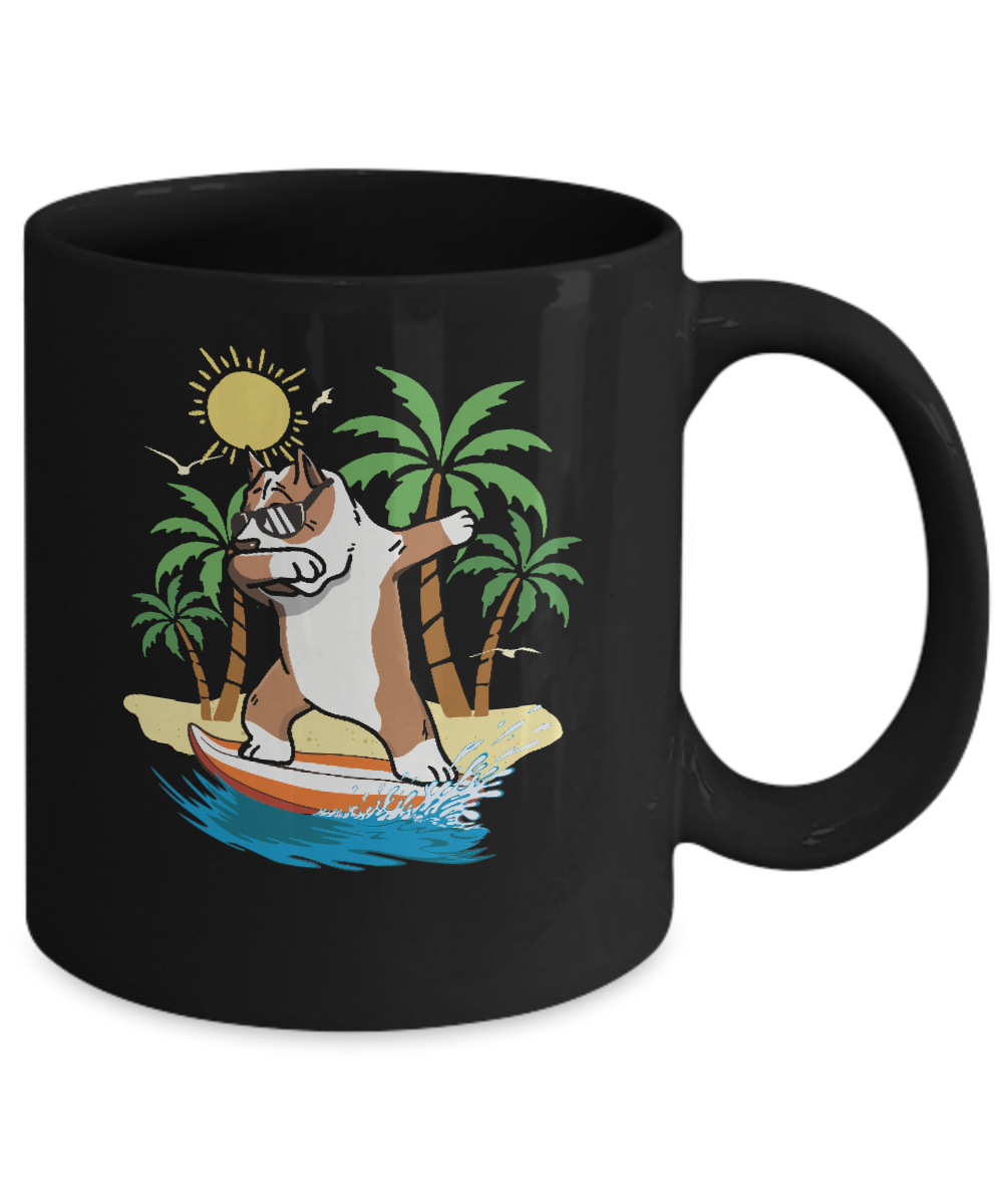 Summer Vacation Dabbing Pit bull Surfing Surfboard Gift Mug-Coffee Mug-11oz Mug-Black