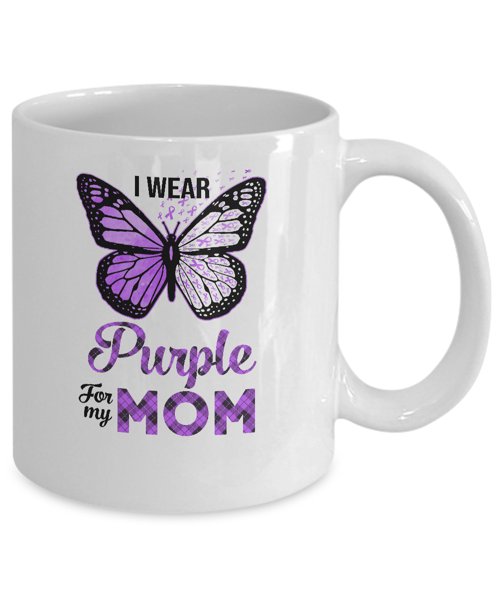 I Wear Purple For My Mom Butterfly Alzheimer's Awareness Mug-Coffee Mug-11oz Mug-White