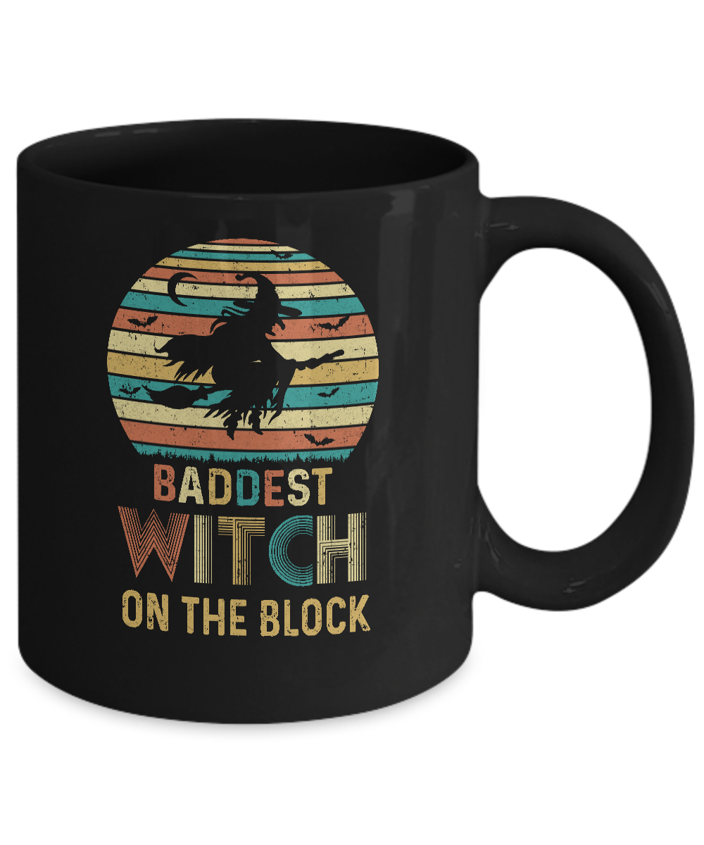 Baddest Witch On The Block Vintage Funny Halloween Gift Mug-Coffee Mug-11oz Mug-Black
