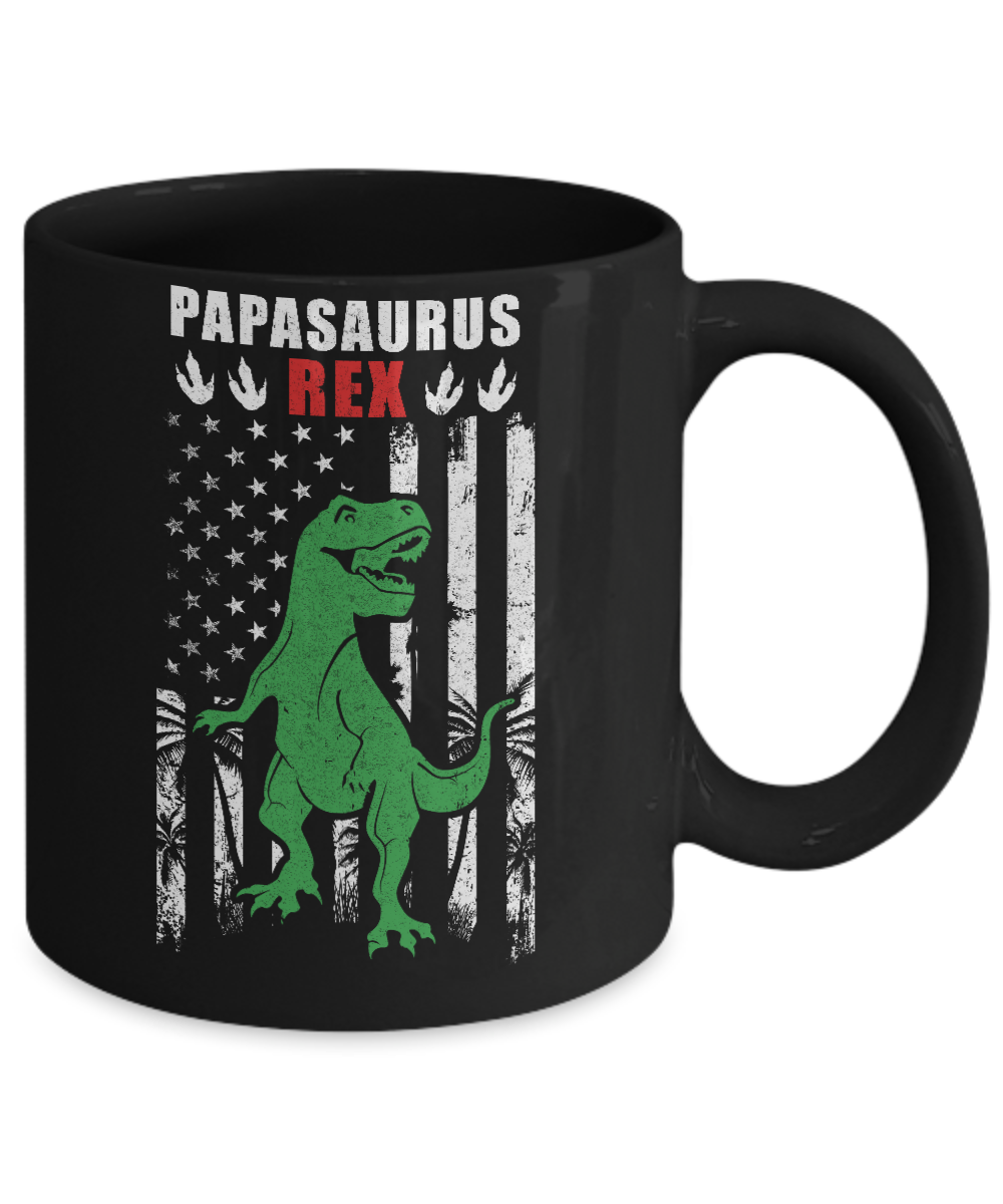 PapaSaurus Papa Dinosaur Rex American Flag Fathers Day Mug-Coffee Mug-11oz Mug-Black