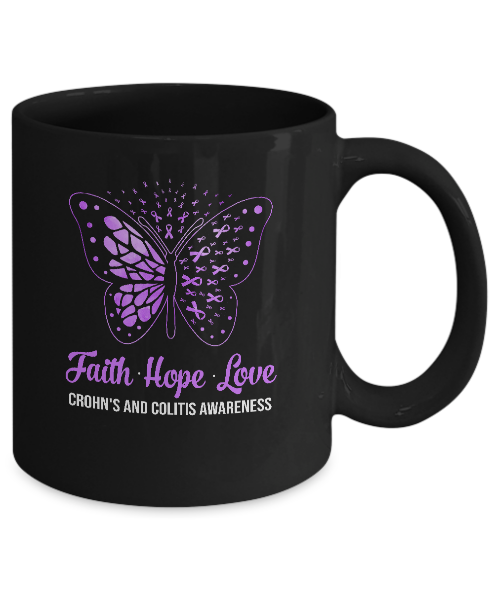 Faith Hope Love Purple Butterfly Crohn's Colitis Awareness Mug-Coffee Mug-11oz Mug-Black