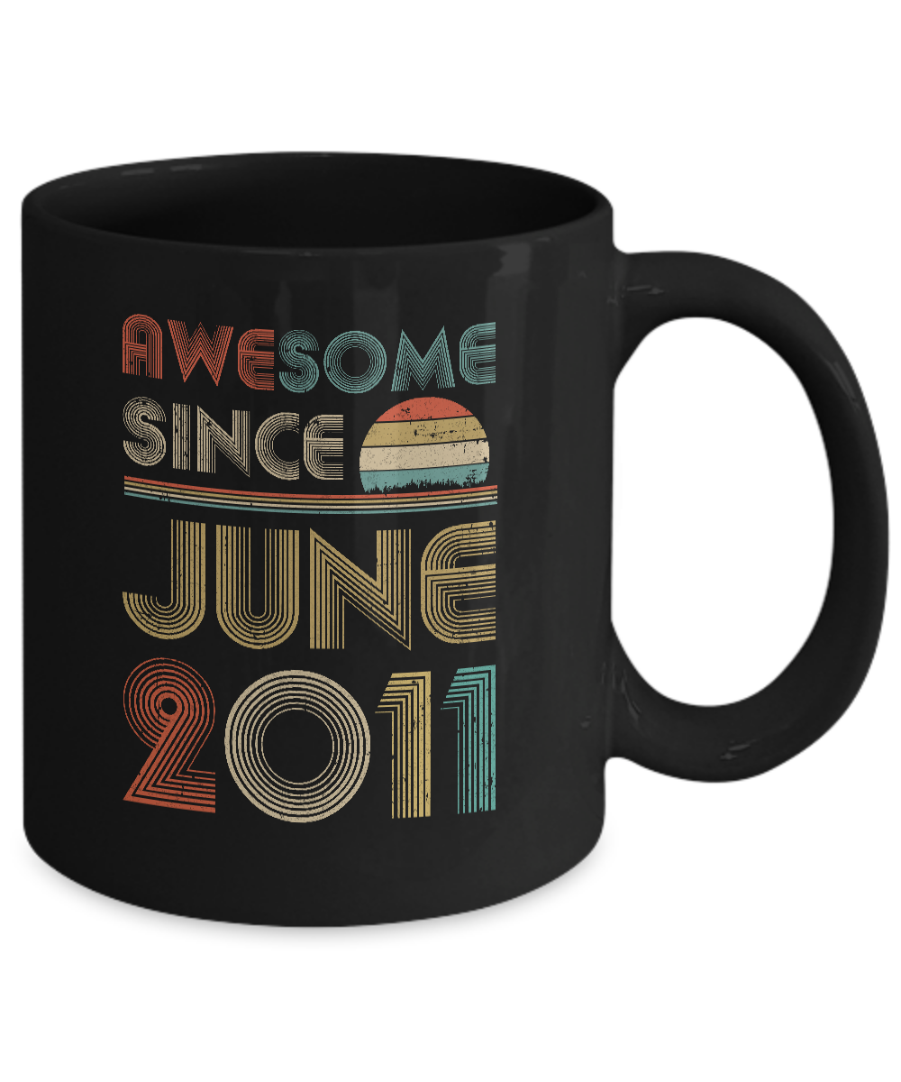 Awesome Since June 2011 Vintage 10th Birthday Gifts Youth Mug-Coffee Mug-11oz Mug-Black