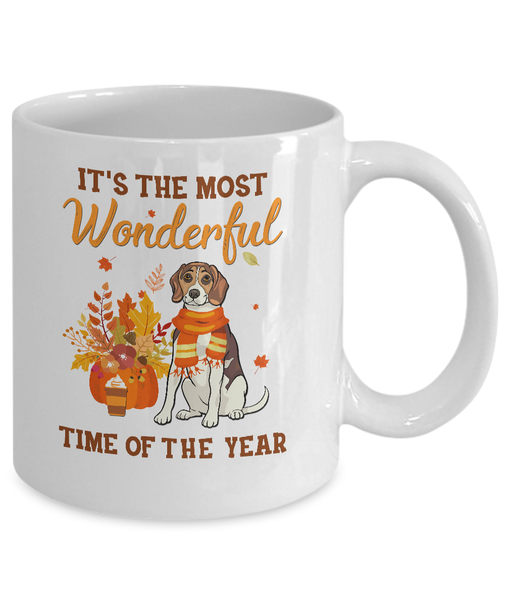 Beagle Autumn It's The Most Wonderful Time Of The Year Mug-Coffee Mug-11oz Mug-White