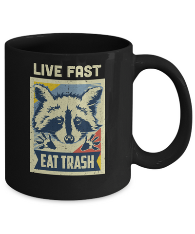 Live Fast Eat Trash Racoon Raccoons Vintage Camping Mug-Coffee Mug-11oz Mug-Black