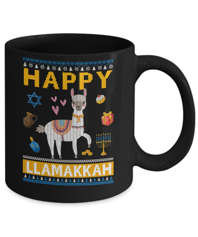 Happy Llama Llamakkah Hanukkah Ugly Sweater Mug-Coffee Mug-11oz Mug-Black