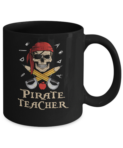 Funny Pirate Teacher Halloween Skull Adult Gift Mug-Coffee Mug-11oz Mug-Black