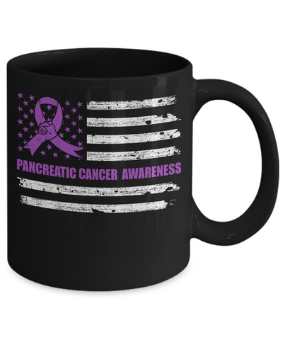 Purple Ribbon Pancreatic Cancer Awareness US Flag Mug-Coffee Mug-11oz Mug-Black