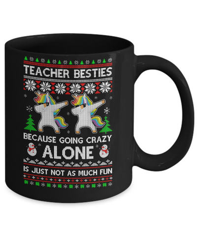 Unicorn Dabbing Teacher Besties Ugly Christmas Sweater Mug-Coffee Mug-11oz Mug-Black